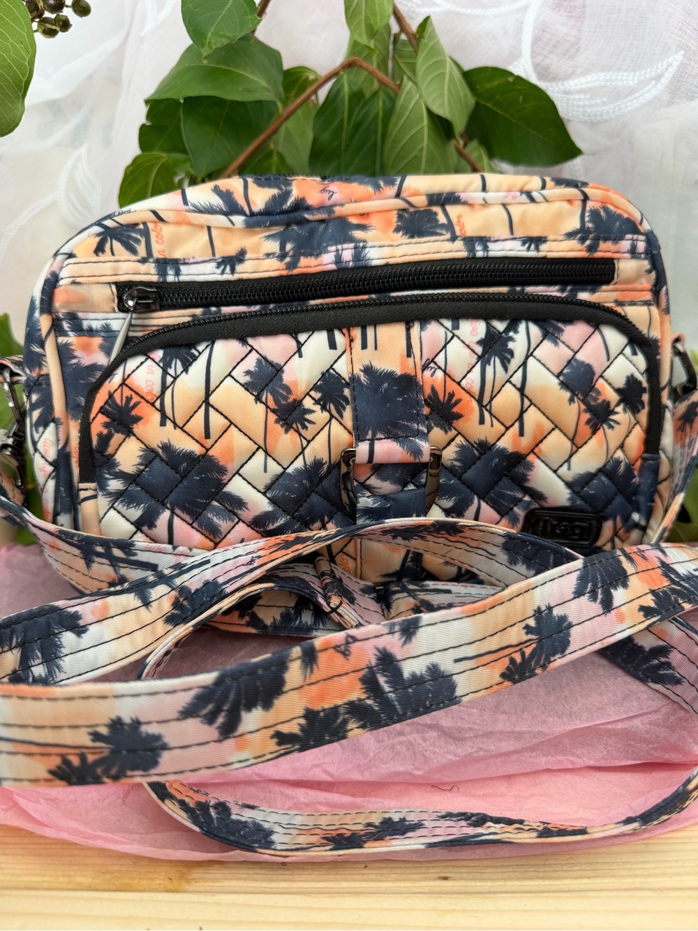 lug Quilted Palm-Print Crossbody Bag in Peach, Coral and Navy